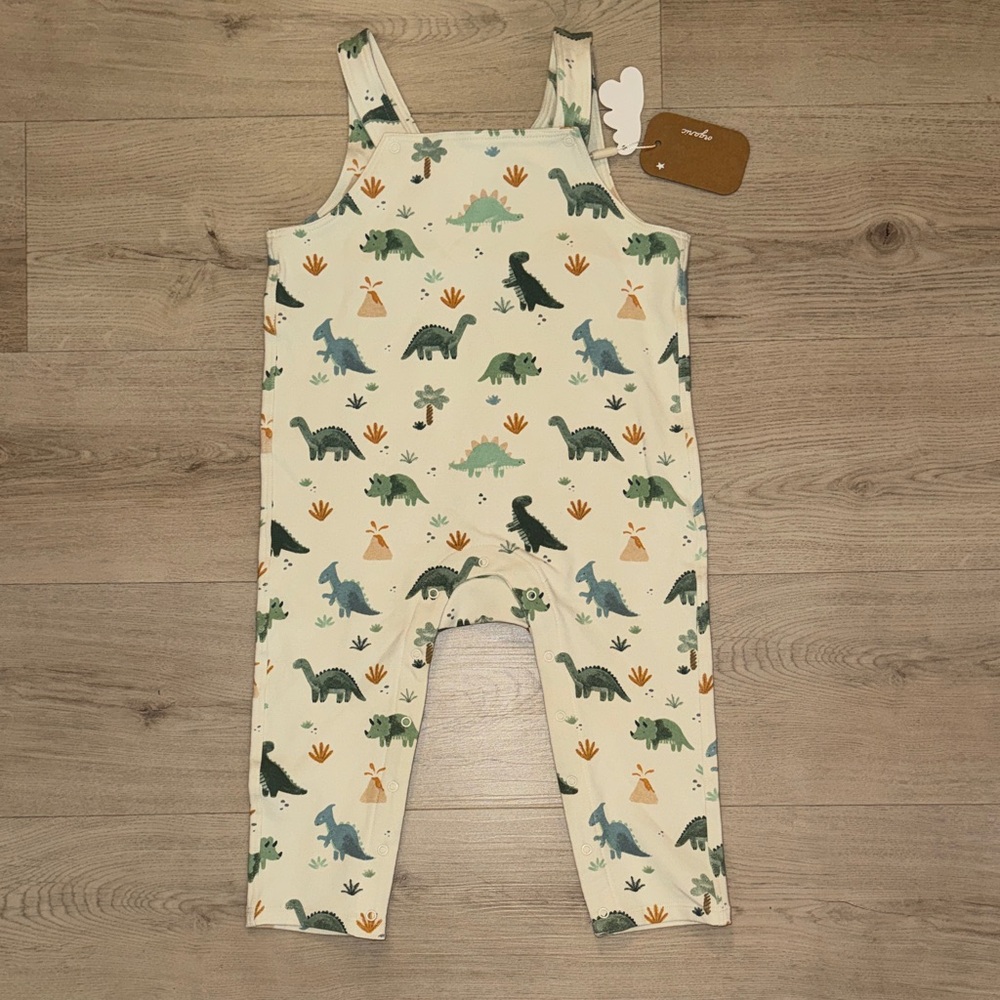 Angel Dear Cream Dinosaur Print Overalls Romper
